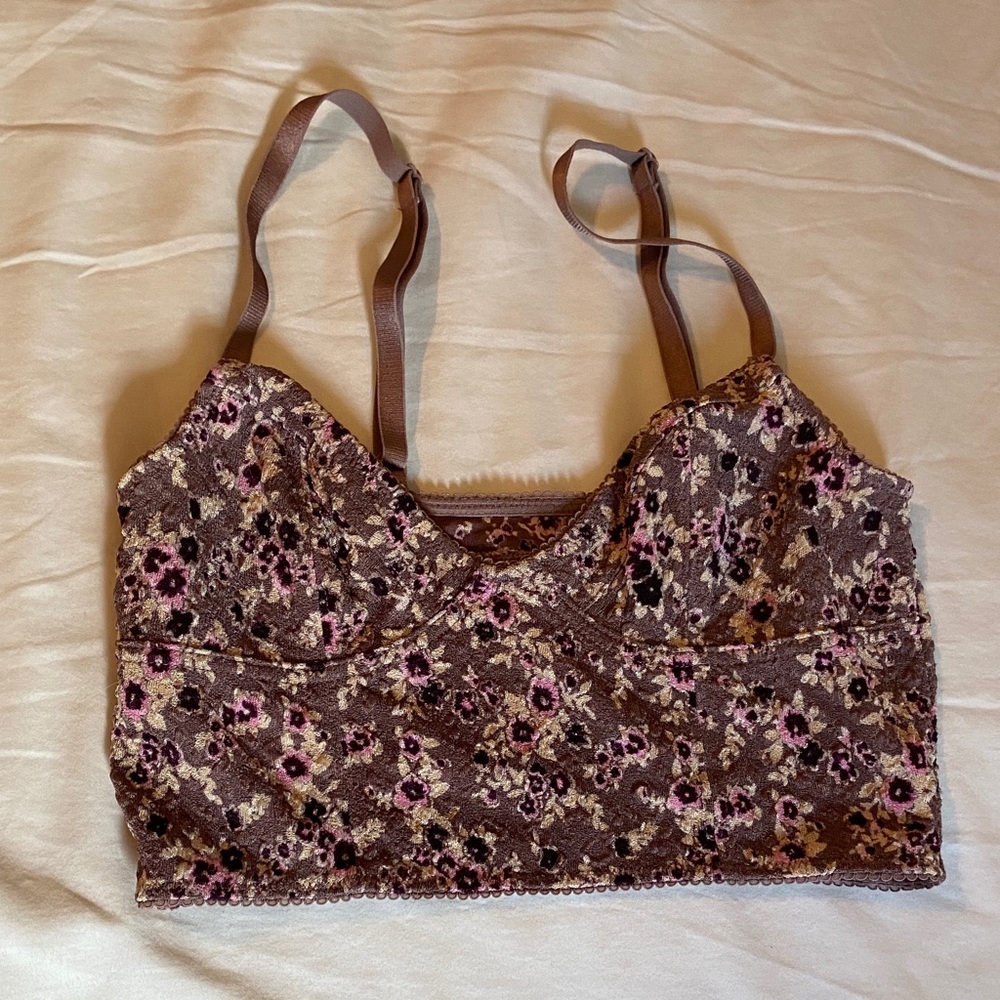 Free People Floral Lace Bralette in Purple and Brown